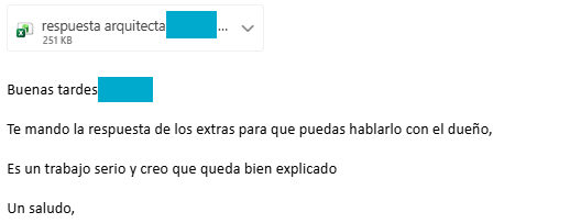 Correo de respuesta adjuntando el documento con los extras justificados